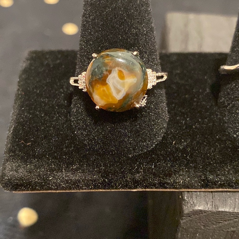 Moss and Carnelian Adjustable S925 ring - Picture 3 of 4
